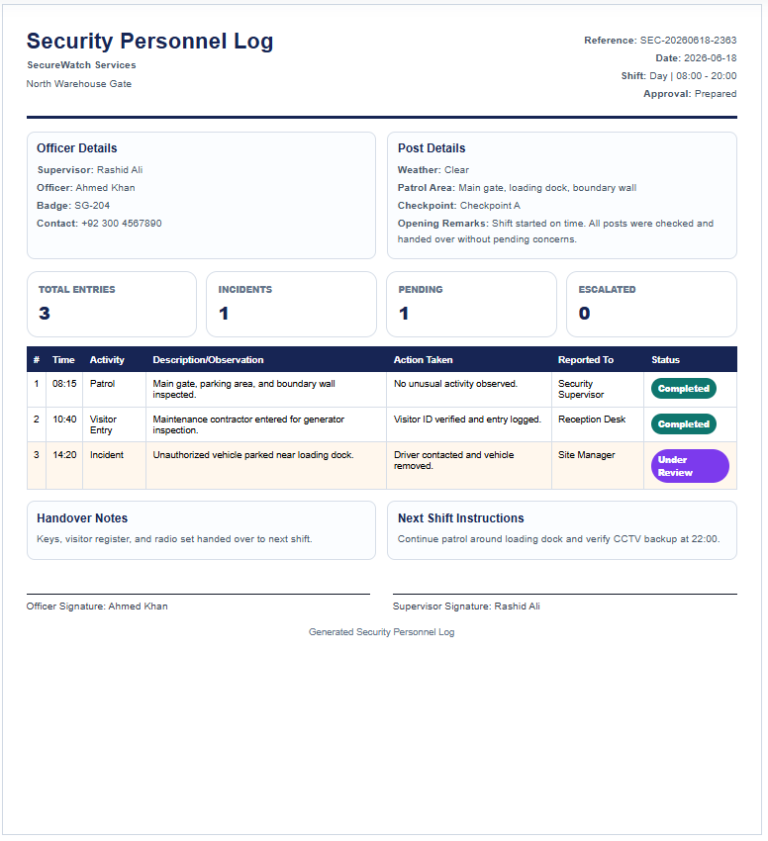Security Personnel Log Generator