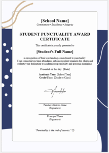 Student Punctuality Award Certificate