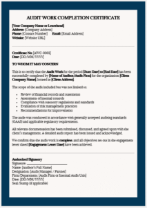 Audit Work Completion Certificate
