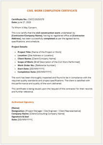 Civil Work Completion Certificate