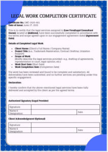 Legal Work Completion Certificate