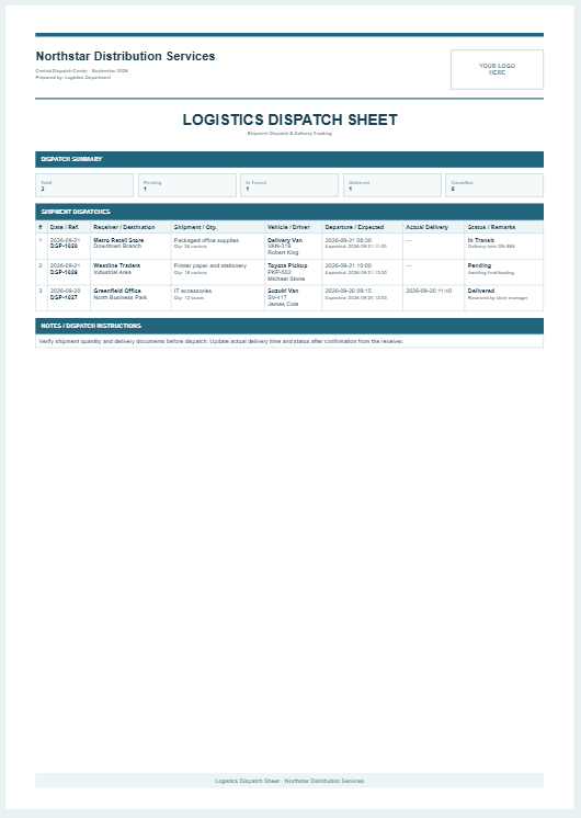 Logistics Dispatch Sheet