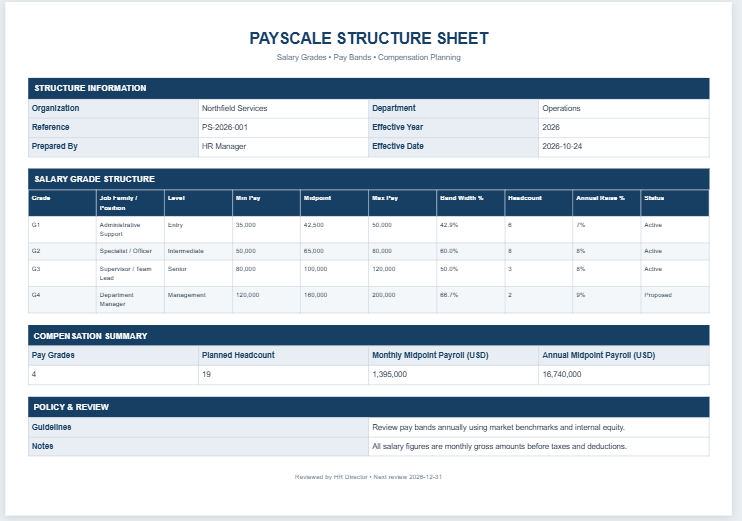 Pay scale structure sheet