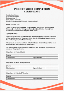Project Work Completion Certificate (Academic)