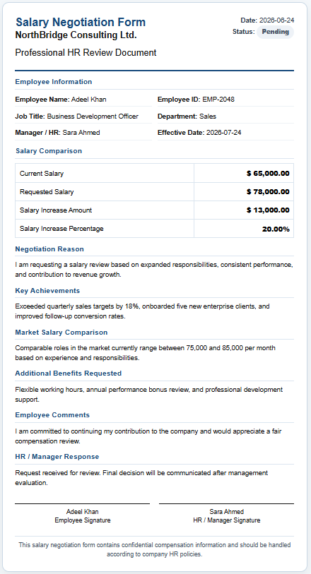 Salary Negotiation Form Template