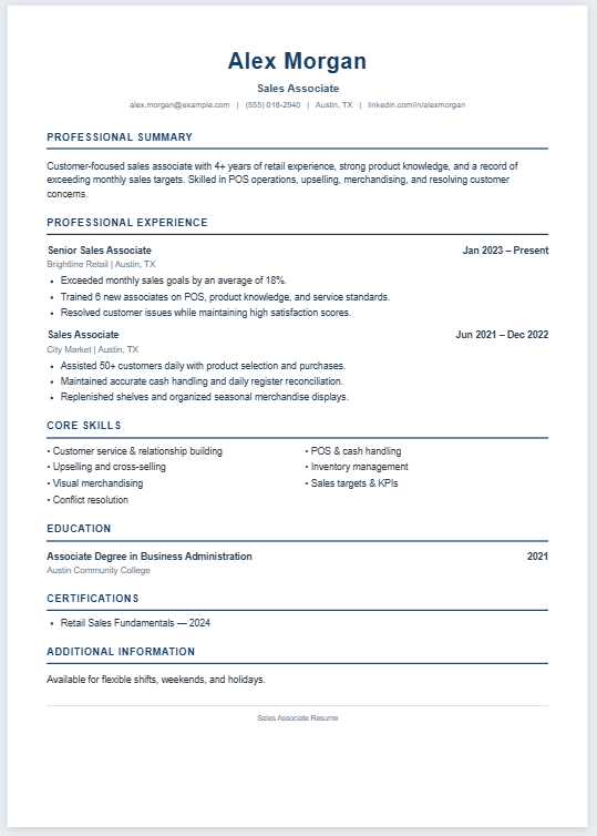 Sales Associate Resume