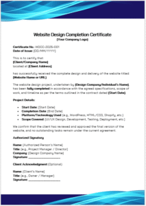 Website Design Completion Certificate