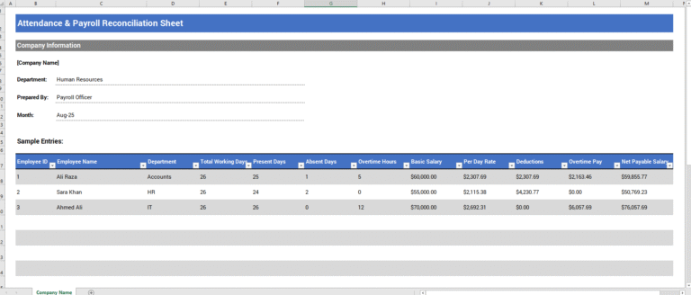Attendance & Payroll Reconciliation Sheet