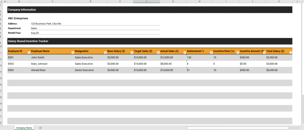 Salary-Based Incentive Tracker Template