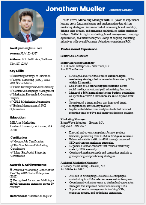 Marketing Manager Resume Template