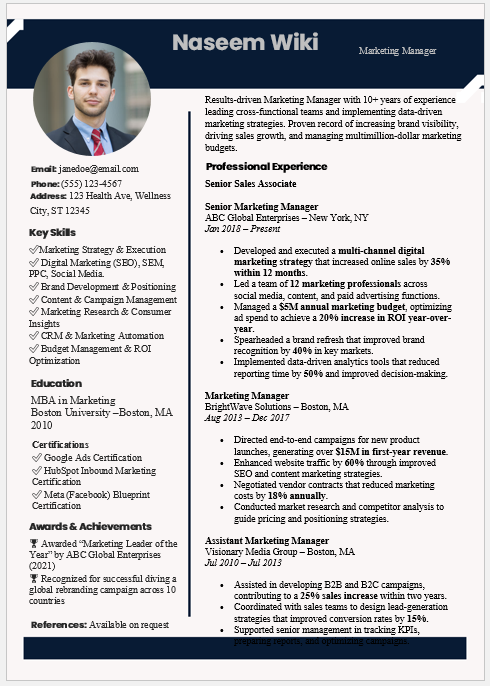 Marketing Manager Resume Template