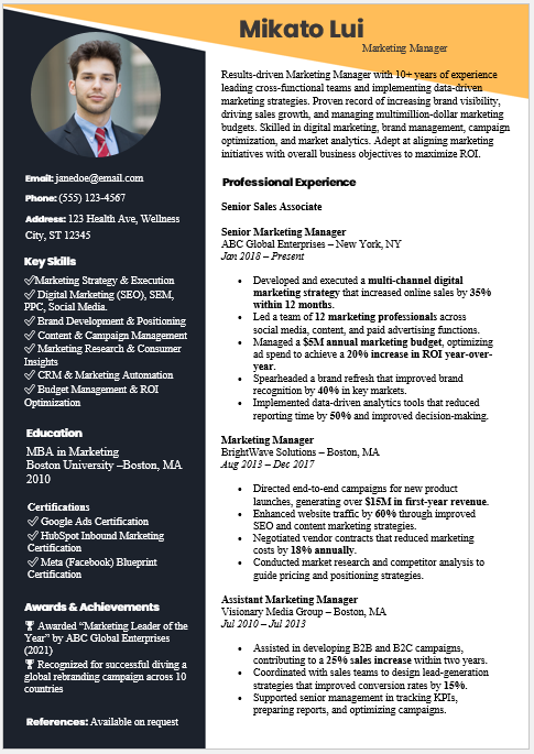 Marketing Manager Resume Template