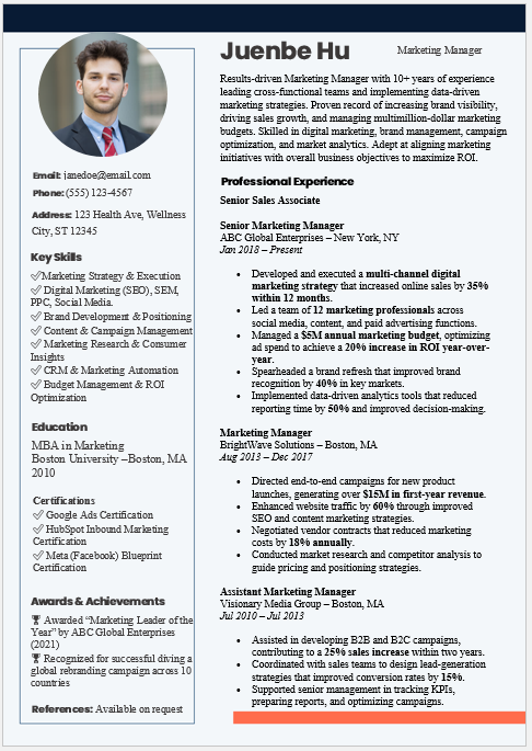 Marketing Manager Resume Template