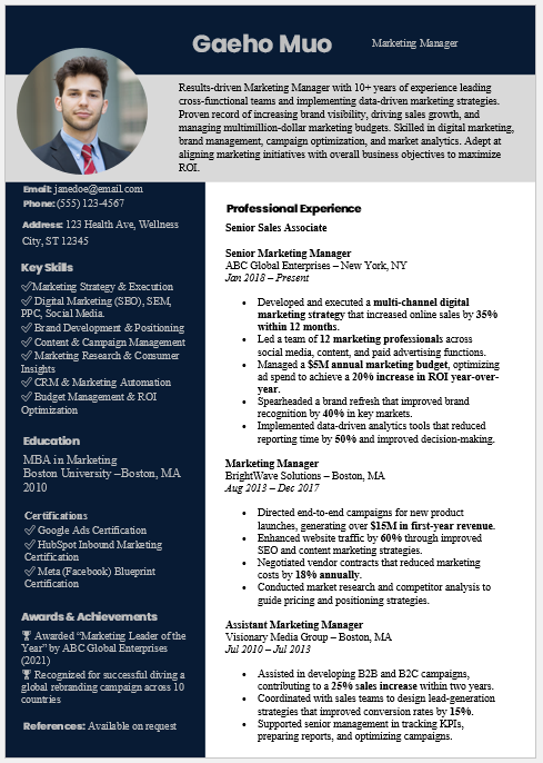 Marketing Manager Resume Template