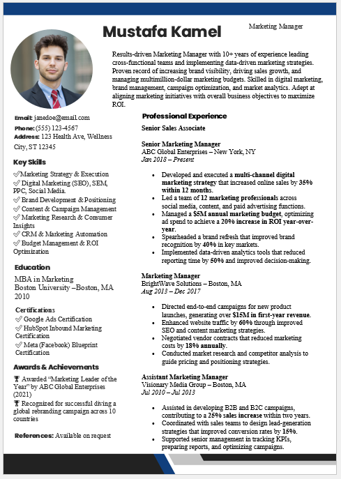 Marketing Manager Resume Template