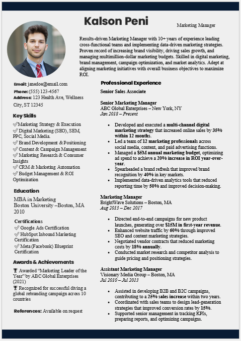 Marketing Manager Resume Template