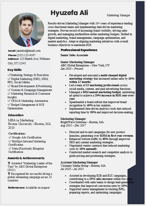 Marketing Manager Resume Template