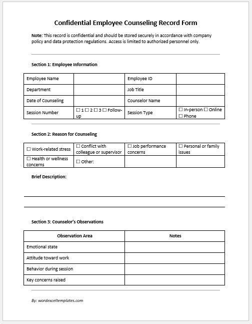Confidential Employee Counseling Record Form