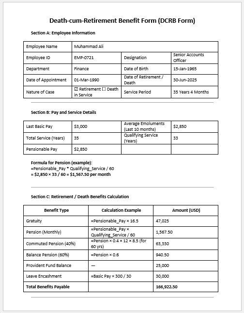 Death-cum-Retirement Benefit Form (DCRB Form)