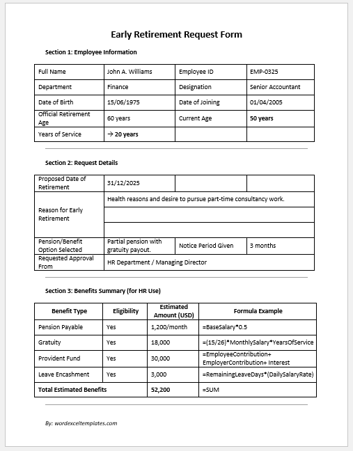 Early Retirement Request Form
