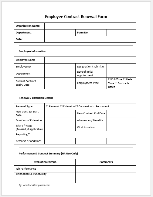 Employee Contract Renewal Form