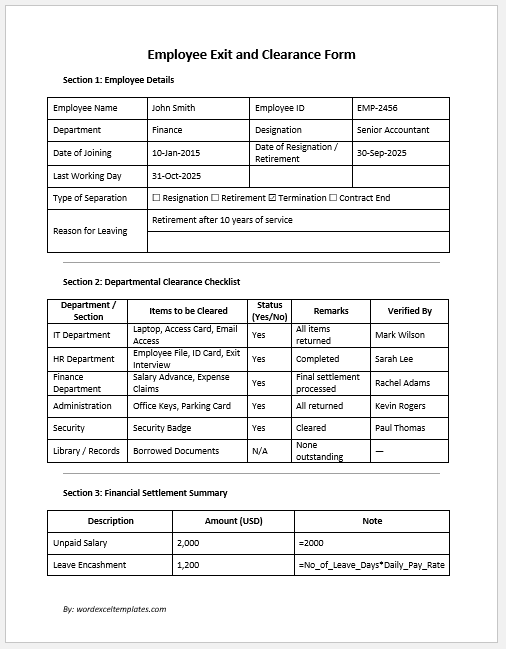 Employee Exit and Clearance Form