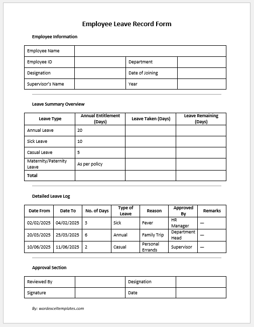 Employee Leave Record Form
