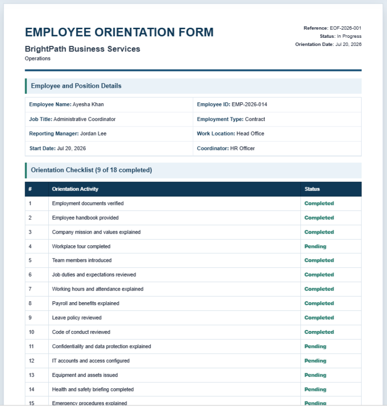 Employee Orientation Form Generator