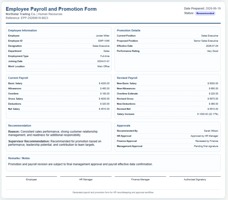 Employee Payroll and Promotion Form Generator