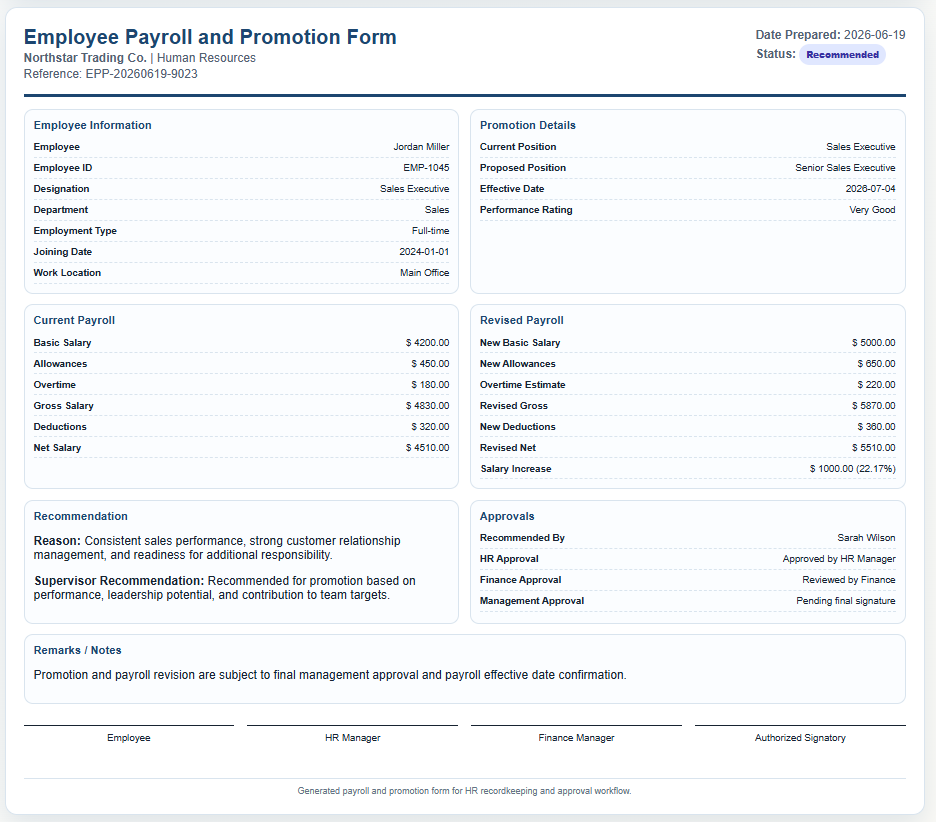 Employee Payroll and Promotion Form Generator
