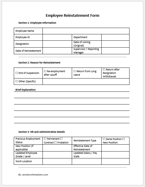 Employee Reinstatement Form