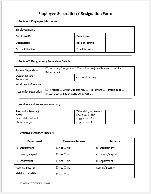 Employee Separation / Resignation Form