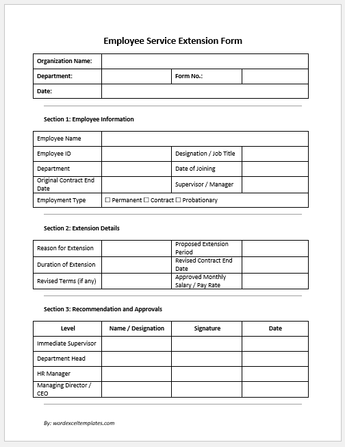 Employee Service Extension Form