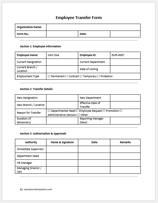 Employee Transfer Form