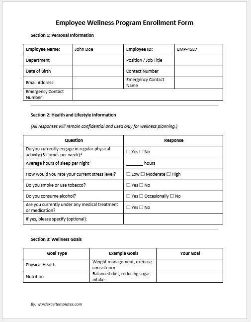 Employee Wellness Program Enrollment Form