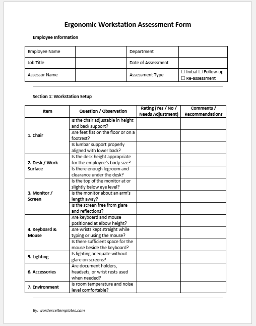 Ergonomic Workstation Assessment Form