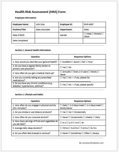 Health Risk Assessment (HRA) Form
