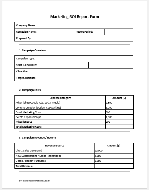 Marketing ROI Report Form