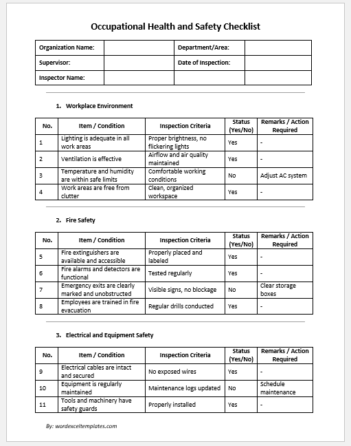 Occupational Health and Safety Checklist