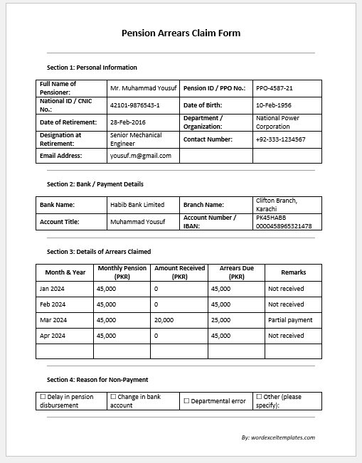 Pension Arrears Claim Form