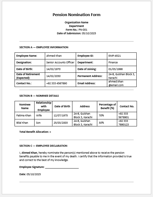 Pension Nomination Form
