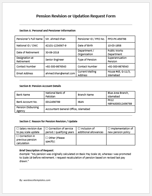 Pension Revision or Updation Request Form