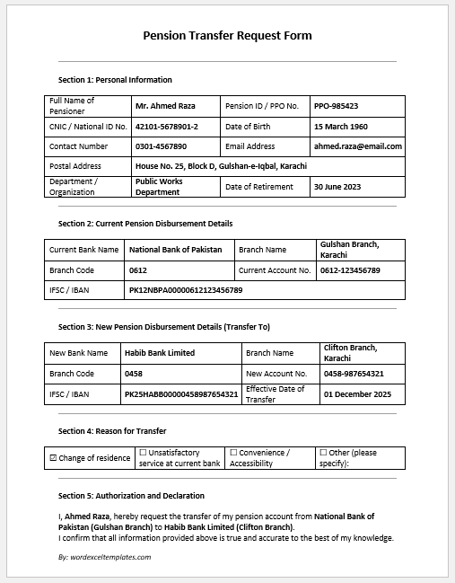 Pension Transfer Request Form
