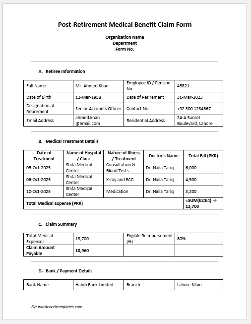 Post-Retirement Medical Benefit Claim Form