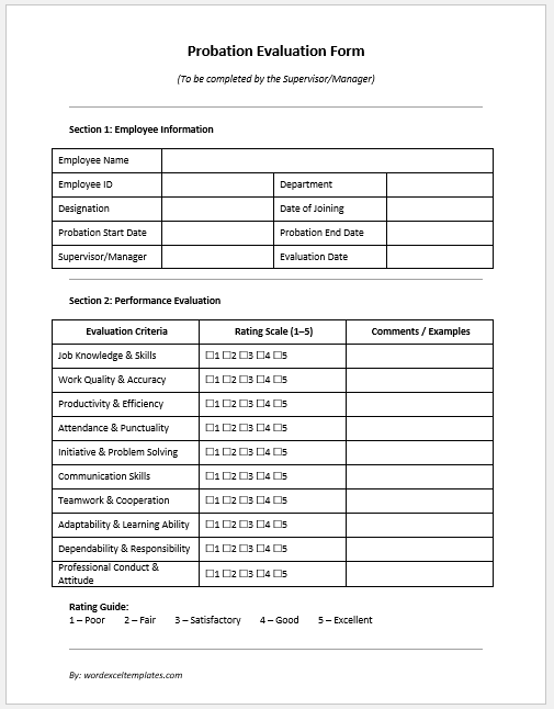 Probation Evaluation Form