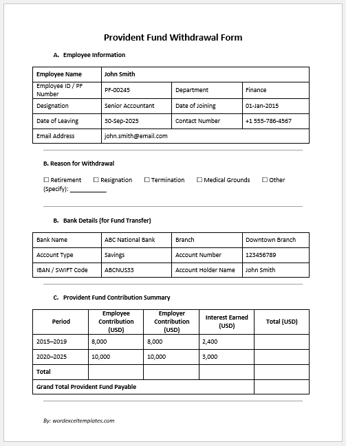 Provident Fund Withdrawal Form