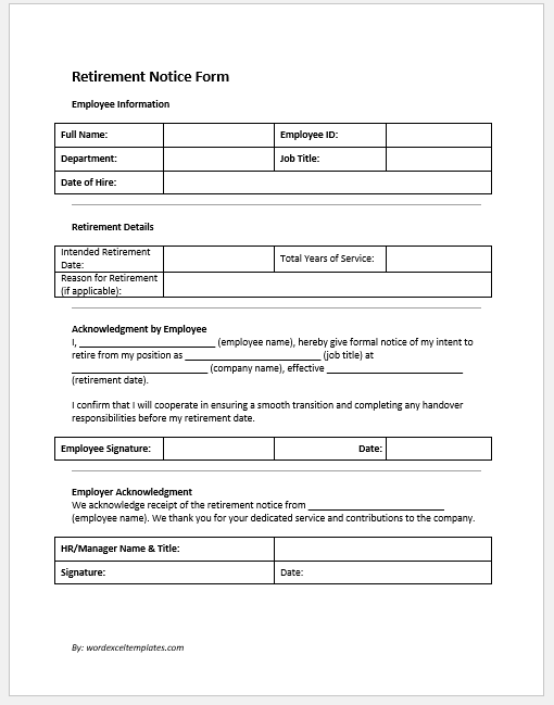 Retirement Notice Form