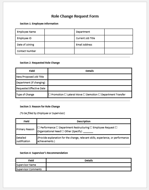 Role Change Request Form