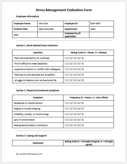 Stress Management Evaluation Form