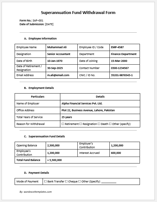 Superannuation Fund Withdrawal Form